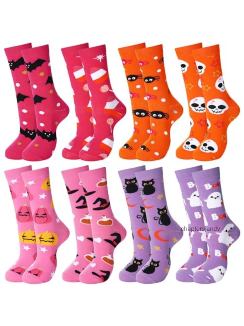 8 Pairs Halloween Crew Socks Women Cotton Blend Novelty Fit Shoe 5-10